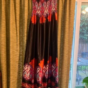 Strapless Black Maxi Dress with Red & Purple Paisley Print